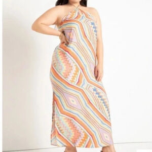 New! Eloquii colorful patterned slit leg plus size maxi Dress 18115